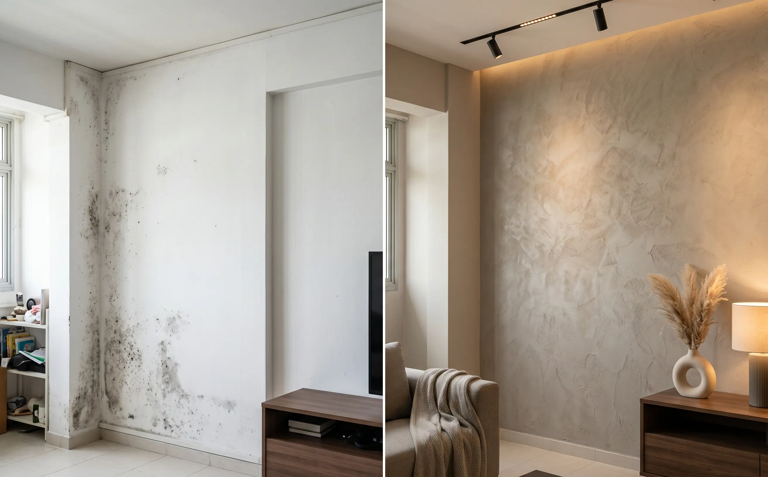 Professional mold remediation before and after Singapore HDB living room
